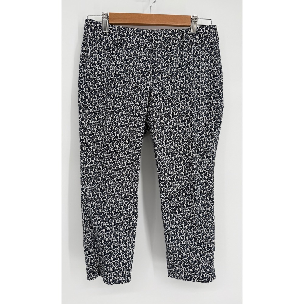 Ann Taylor‎ Petite Signature Navy Blue White Floral Crop Pants Slim Leg Sz 2P